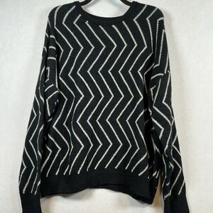 Like‎ Love Womens Zigzag Chevron Crewneck Sweater Black White JOE1-68X Large